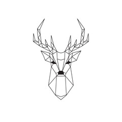 Minimalist low poly deer head, geometric stag illustration for modern decor.
