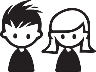 Whimsical Boy and Girl Duo Cute Cartoon Illustration of Two Children with Simple Shapes and Contrasting Colors Adorable Kids Portrait