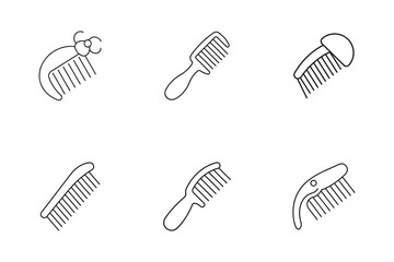 Variety of Hair Comb Line Art Icons for Hairstyle and Beauty Concepts Clean Minimalist Design