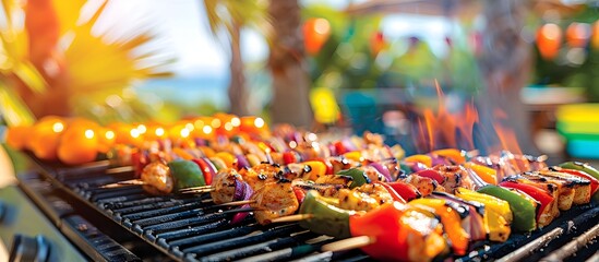Lively Summer Cookout with Grilled Skewers and Festive Gathering