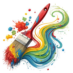 Vibrant paintbrush explodes with colorful paint swirls and splashes, sparking creativity and artistic expression