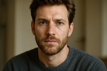 Fototapeta premium A moment of contemplation captured in the eyes of a man with a beard