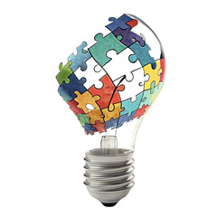 Unlocking brilliant ideas with a vibrant puzzle lightbulb, sparking creativity and innovation