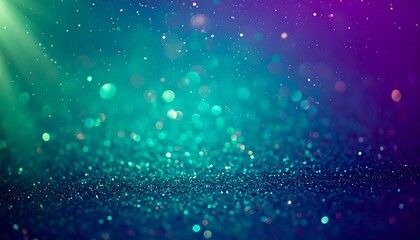Teal and Purple Glitter Bokeh Background with Soft Light Rays