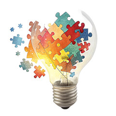 Vibrant lightbulb bursts with colorful puzzle pieces symbolizing creative ideas and innovation