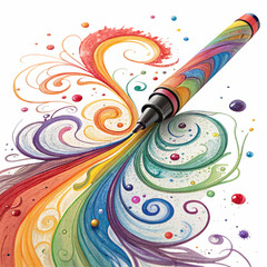 Vibrant marker creates colorful swirls and droplets, sparking imagination and creative expression