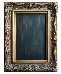 ornate rectangular empty picture frame with intricate floral and scrollwork gold and dark bronze detailing