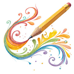 Unleash vibrant imagination with a pencil creating colorful, swirling artistic expressions