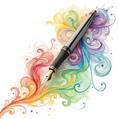 Inspiring creativity with a pen flowing vibrant colors and artistic swirls