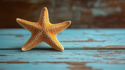 Orange starfish on teal wood