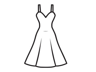 Modern midi dress outline icon in flat minimal vector art