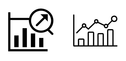 Analysis Icon with Magnifying Glass and Bar Chart Symbol Representing Data Examination and Insights