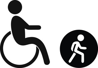 Accessible path symbol with person in wheelchair silhouette isolated on white background