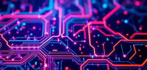 Fototapeta premium Abstract glowing neon circuit board texture, vibrant futuristic backdrop, green, intelligence