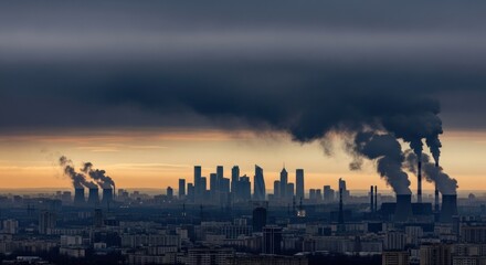 Naklejka premium Smog-filled City Skyline at Dawn
