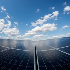Discover clean energy with solar panels under a vibrant blue sky, perfect for illustrating sustainability and innovation in energy solutions today
