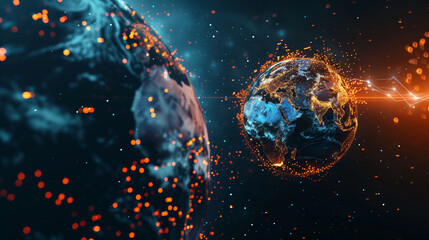 Vector earth splitting into data - digital transformation 