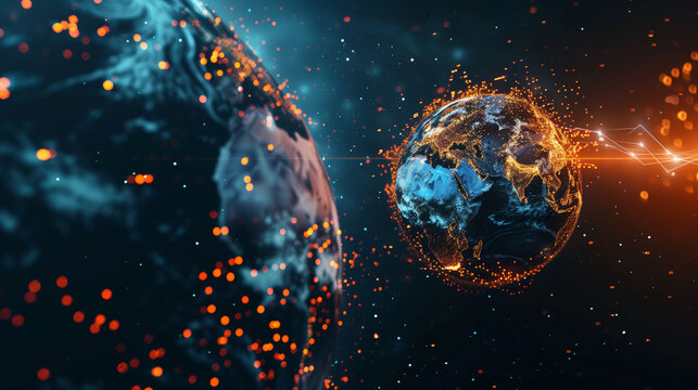 Vector earth splitting into data - digital transformation 