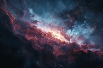 Fototapeta premium Exploring the enigmatic beauty of a dark nebula in a vast cosmic landscape filled with vibrant colors and swirling gases