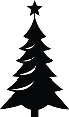 Obraz premium Black silhouette of a christmas tree with a star on top isolated on white background silhouette