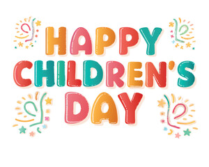 Happy childrens day design with balloons and kids playing jpeg and vector