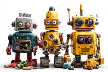 Engaging robotics for kids card showcasing colorful toy robots with various designs and mechanical features promoting creativity and learning in robotics and engineering