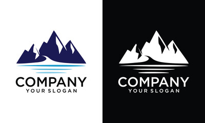 Creative Mountain and lake logo design vector image. Mountain Lake Logo Nature Landscape Stock Vector.
