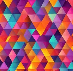 bright vibrant multicolored geometric pattern with overlapping triangular and pyramid shapes creating dynamic abstract composition
