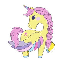 Cute Unicorn with Braided Mane Vector Illustration