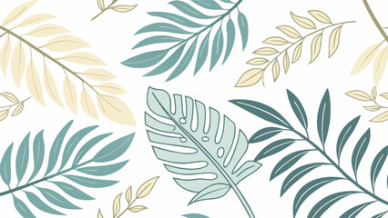 Botanical leaf pattern background vector design with tropical leaves and monstera for wallpaper and textile 100