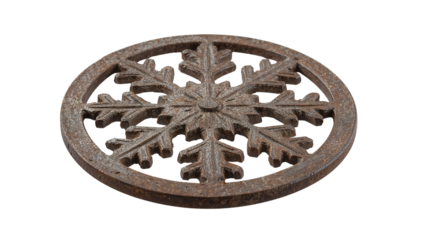 Rustic cast iron snowflake trivet round decorative kitchen table protector vintage metal ornament
