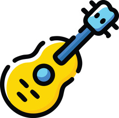 Colorful Cartoon Ukulele Illustration Depicting a Musical Instrument with Artistic Flair and Whimsical Design on a White Canvas Background