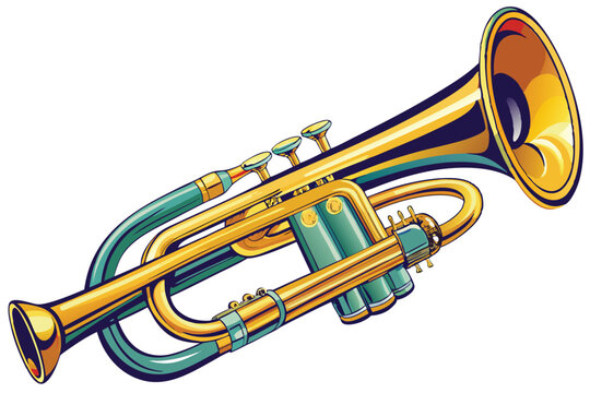 gold and teal trumpet musical instrument clip art preview