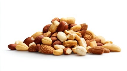 Mixed nuts heap on white background. AI generated