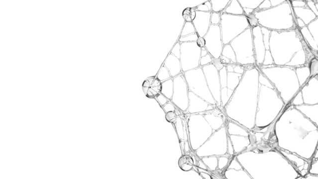 Abstract transparent molecular structure closeup with network mesh and spheres on the transparent background for science and technology concepts