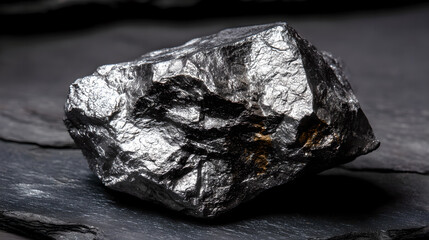 Naklejka premium Raw cobalt mineral crystals on the black shale exhibit metallic reflections, showcasing strategic mineral resources and industrial clean energy materials.