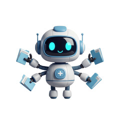 Fototapeta premium Cute Robot Cartoon Character Holding Medical Data Files With Transparent Background