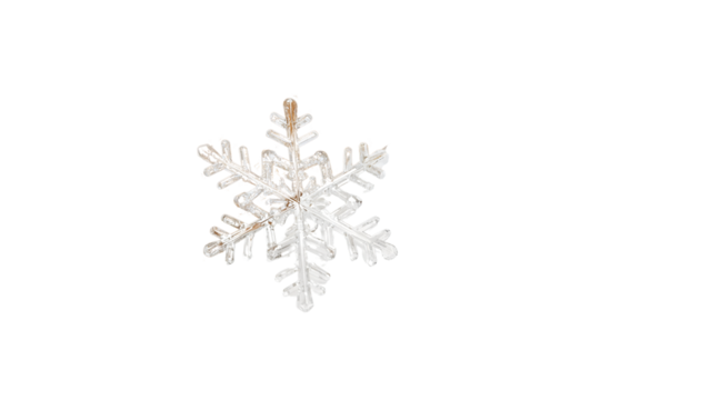 Transparent crystal snowflake ornament isolated on the transparent background for winter holiday and christmas decoration themes