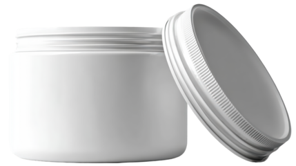 Clean White Plastic Jar with Open Ribbed Screw-On Lid.