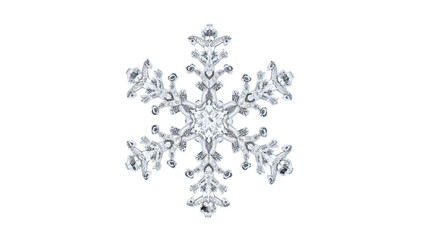 Crystal diamond snowflake isolated on the transparent background with sparkling facets, winter holiday decoration, geometric frozen ice symmetry