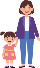 Fototapeta premium Mother and daughter holding hands smiling in casual clothes happy family vector illustration 