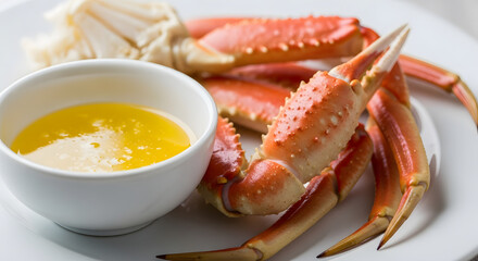 Succulent crab legs served with warm melted butter and delicate crab meat