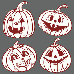 Fototapeta premium Halloween. Halloween Icon Set. Halloween set clipart vector. Halloween Flat Design Icon Set. Set of Halloween Pumpkins Silhouette. Halloween cartoon vector.