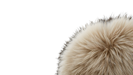 Closeup of soft fluffy beige faux fur texture against white background for fashion or winter decor concepts