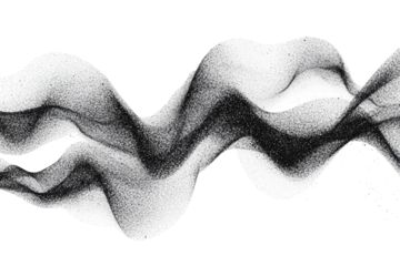 Black noise stippled dots halftone pattern creates a fluid, wavy design with contrasting layers, showcasing a unique artistic element for various creative applications