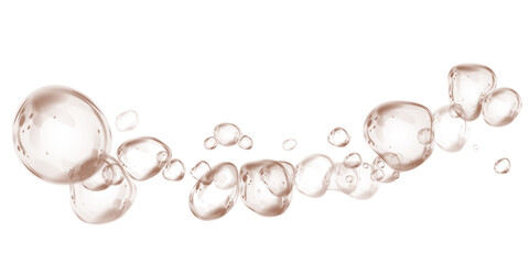 Transparent chocolate brown soap bubbles with glossy surface, floating in the air with light reflection. Delicate round sphere with crystal clear liquid drop effect. Shiny water element, clean and bri