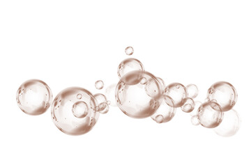 Transparent chocolate brown soap bubbles with glossy surface, floating in the air with light reflection. Delicate round sphere with crystal clear liquid drop effect. Shiny water element, clean and bri