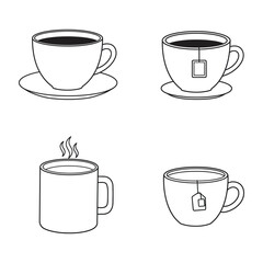 Four cups of tea in different styles black and white line art