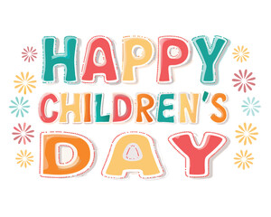 Happy childrens day design with balloons and kids playing jpeg and vector