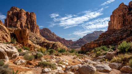 Fototapeta premium Stunning Canyon Landscape Exploring the Beauty of Moroccan Rock Formations in a Natural Gorge